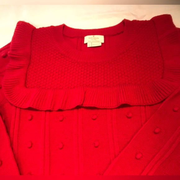 Kate Spade Red Wool Blend Ruffled Yoke Pom Pom Embellished Sweater - Picture 6 of 8